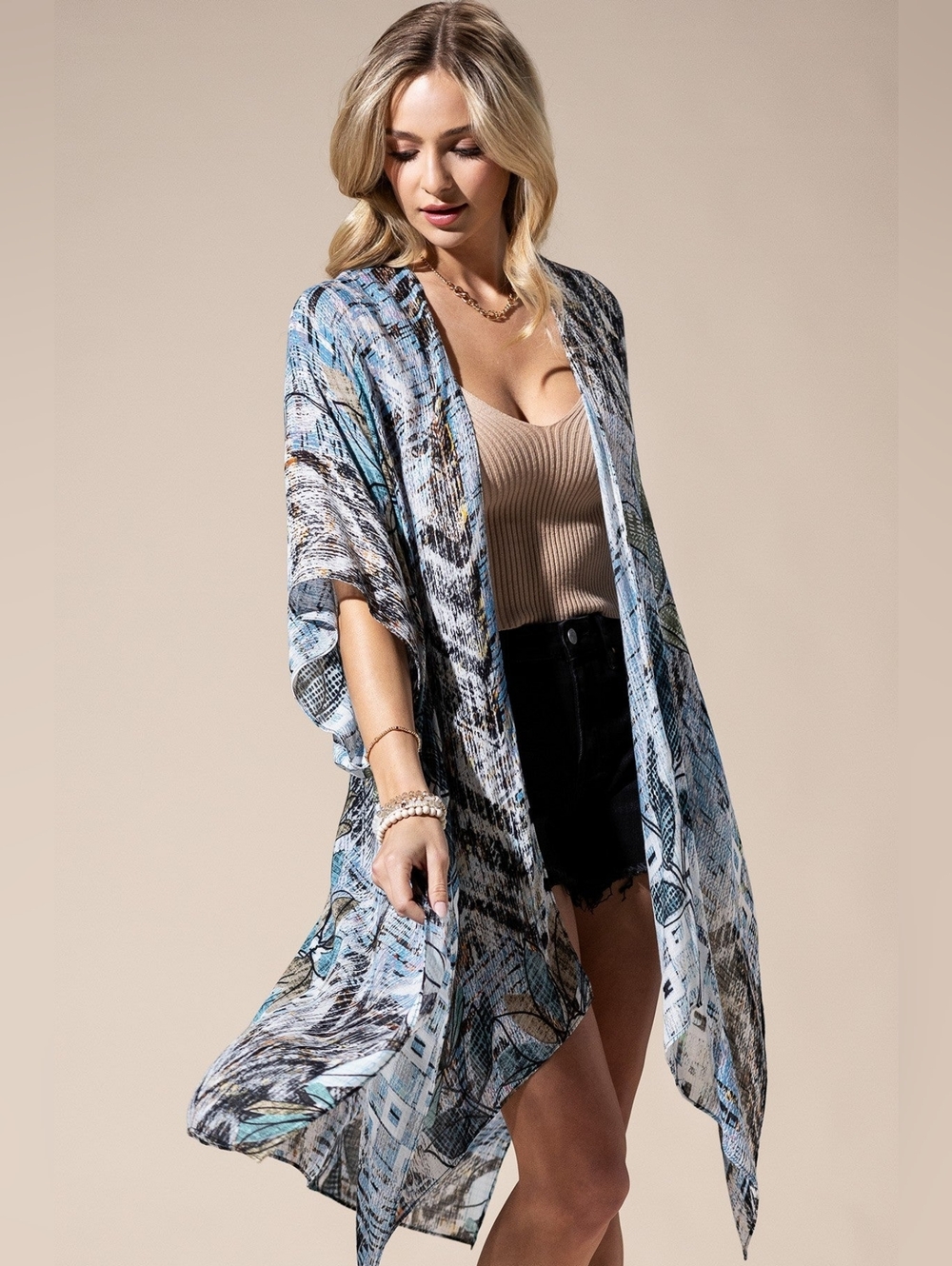 Abstract Boho Floral Open Front Kimono or Swimsuit Coverup Lightweight NWT - Picture 3 of 7